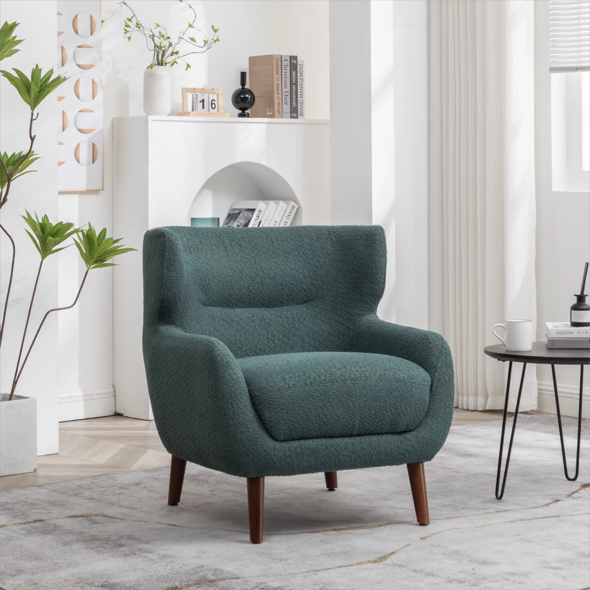 XINMICS Tufted Accent Chair, Wingback Upholstered Armchair, Green