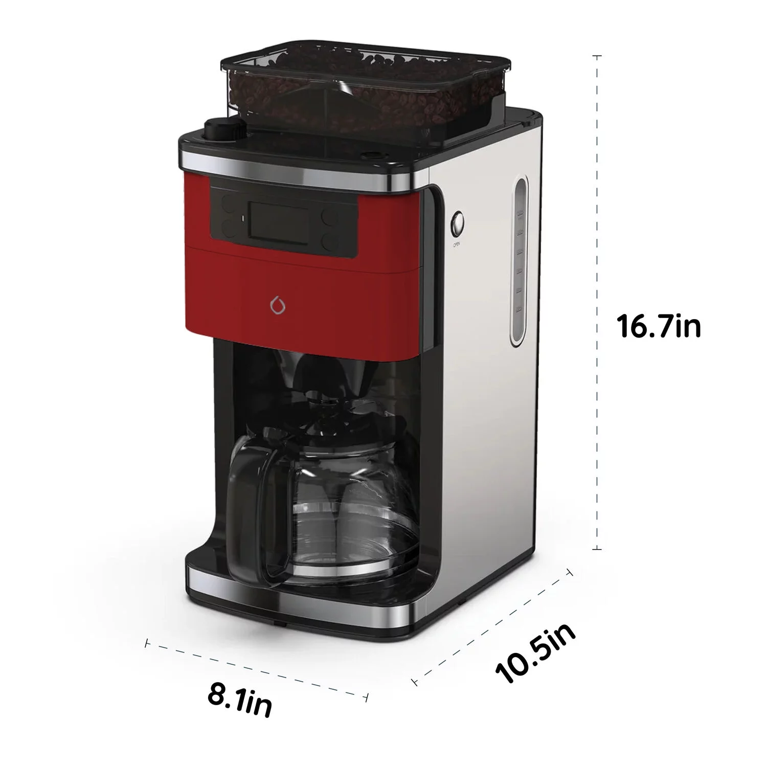 Smarter Brand iCoffee Brew Coffee Maker with Built-in Grinder and Smarter App, Red, New
