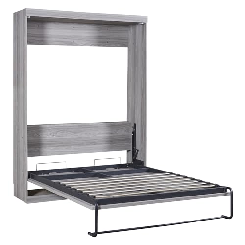 Full Size Murphy Bed with 2 Convertible Side Cabinet Storage Shelf, Foldable Wallbed Bedframe