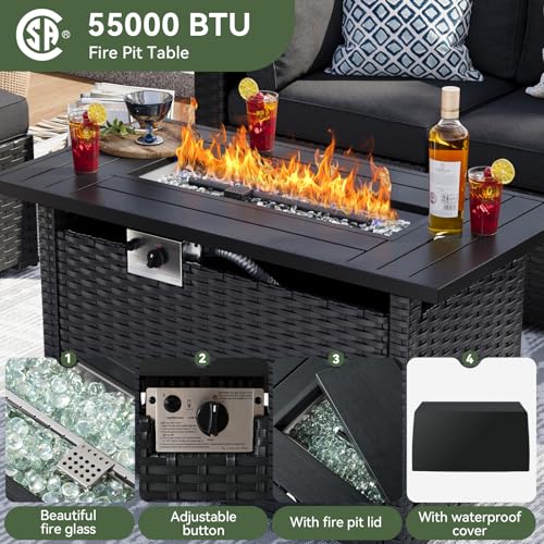 Aoxun 7 Piece Patio Furniture Set Wicker Rattan Patio Sectional Sofa Set Outdoor Seating Furniture with Thickened Cushion, Grey