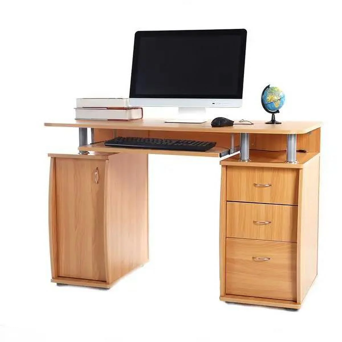 15mm MDF Portable 1pc Door with 3pcs Drawers Computer Desk Wood Color