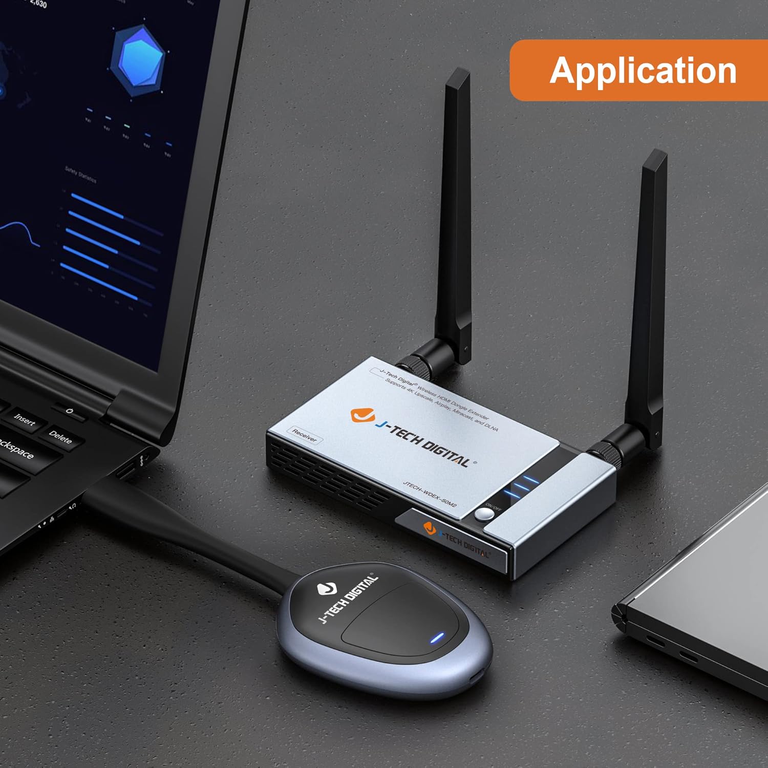 J-Tech Digital HDMI Wireless Extender Dongle Adapter Kit 1080p 98 Feet w/ Airplay, Smart View, Miracast & 4K Upscale [JTECH-WDEX-50M2]
