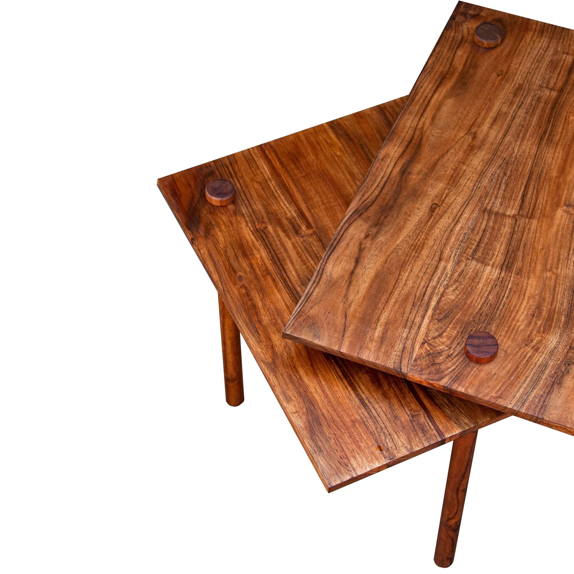 Solid Wood End Table with Pull Out Extension and Grain Details, Dark Brown ,Saltoro Sherpi