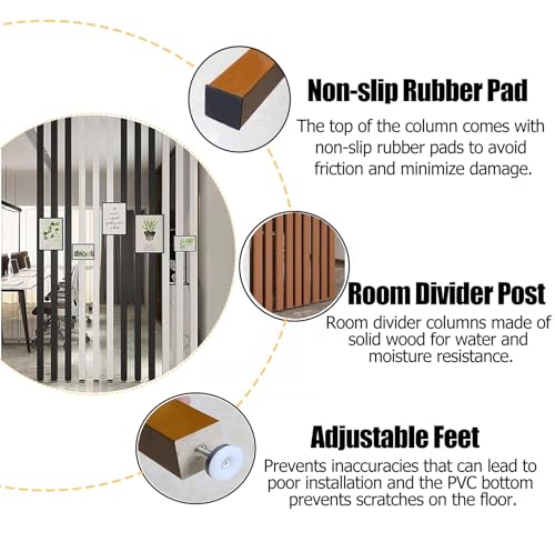 10Pcs Wall Partition Room Divider Floor to Ceiling Wooden Post, Wood Screen Partition Slats for Living Room Home Office Entryway Decor