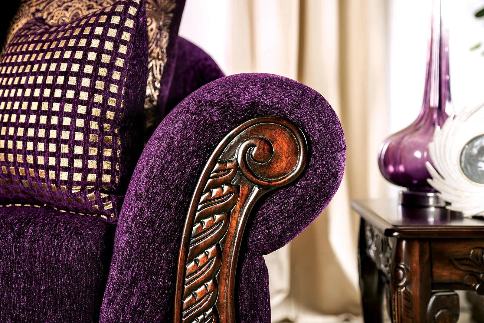 Traditional Purple & Dark Cherry Living Room Set 5pcs FOA Casilda & Cheshire