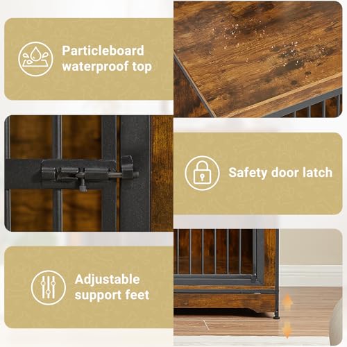 Rovibek 86" Stackable Dog Kennel Furniture with Removable Divider & 3 Doors, Double Dog Crates Furniture for 2 Dogs, Corner Dog Crate Furniture