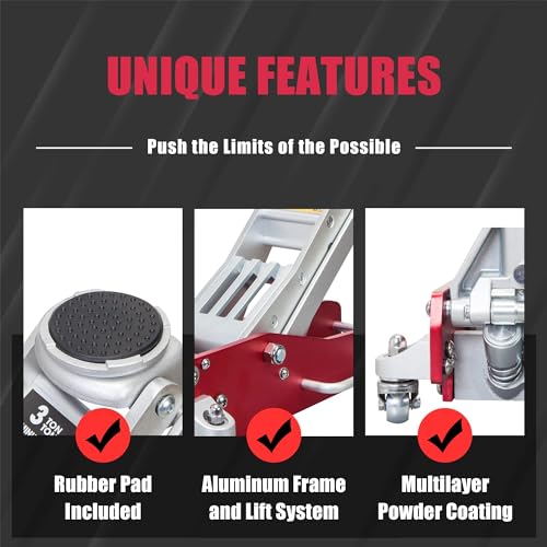 BIG RED 1.5 Ton Floor Jack,Aluminum and Steel Hydraulic Low Profile Car Jack with Dual Piston Quick Lift Pump