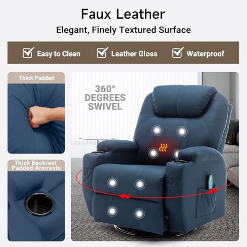 Recliner Chair, Rocking Chair with Massage and Heat, 360° Swivel Recliner Chairs for Adults