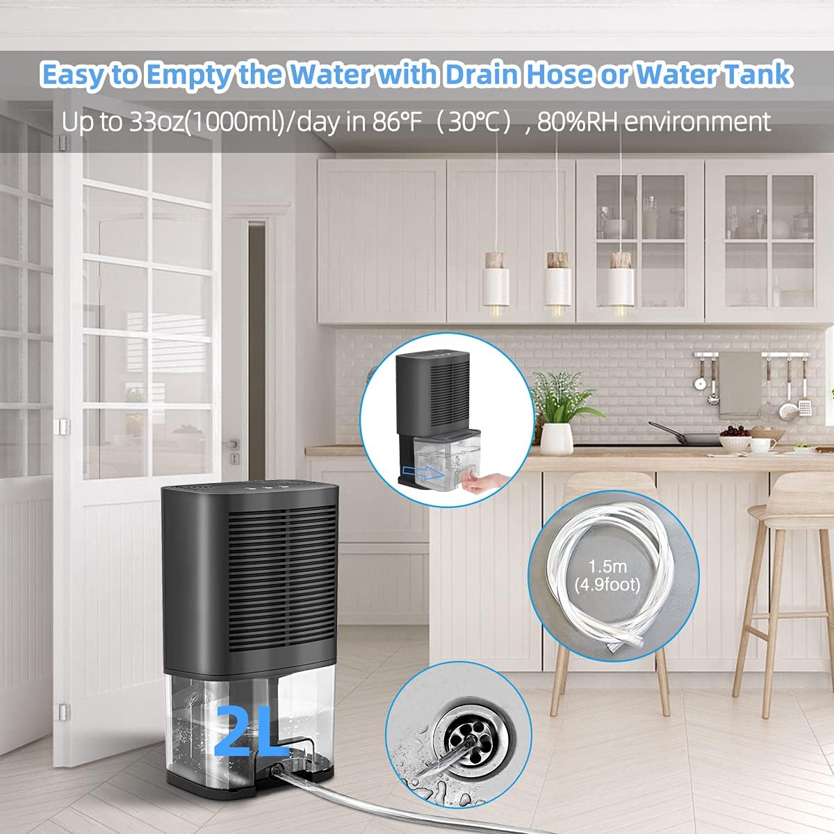Dehumidifiers for Home with Drain Hose - Donatello Portable Smart Dehumidifiers 350 sq ft