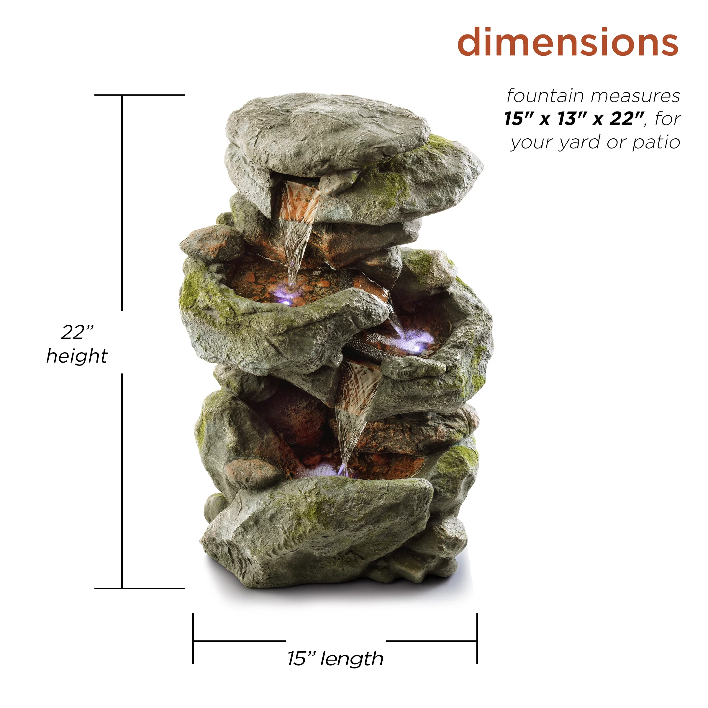 Alpine Corporation 22" Outdoor 3-Tier Rock Cascading Tabletop Fountain