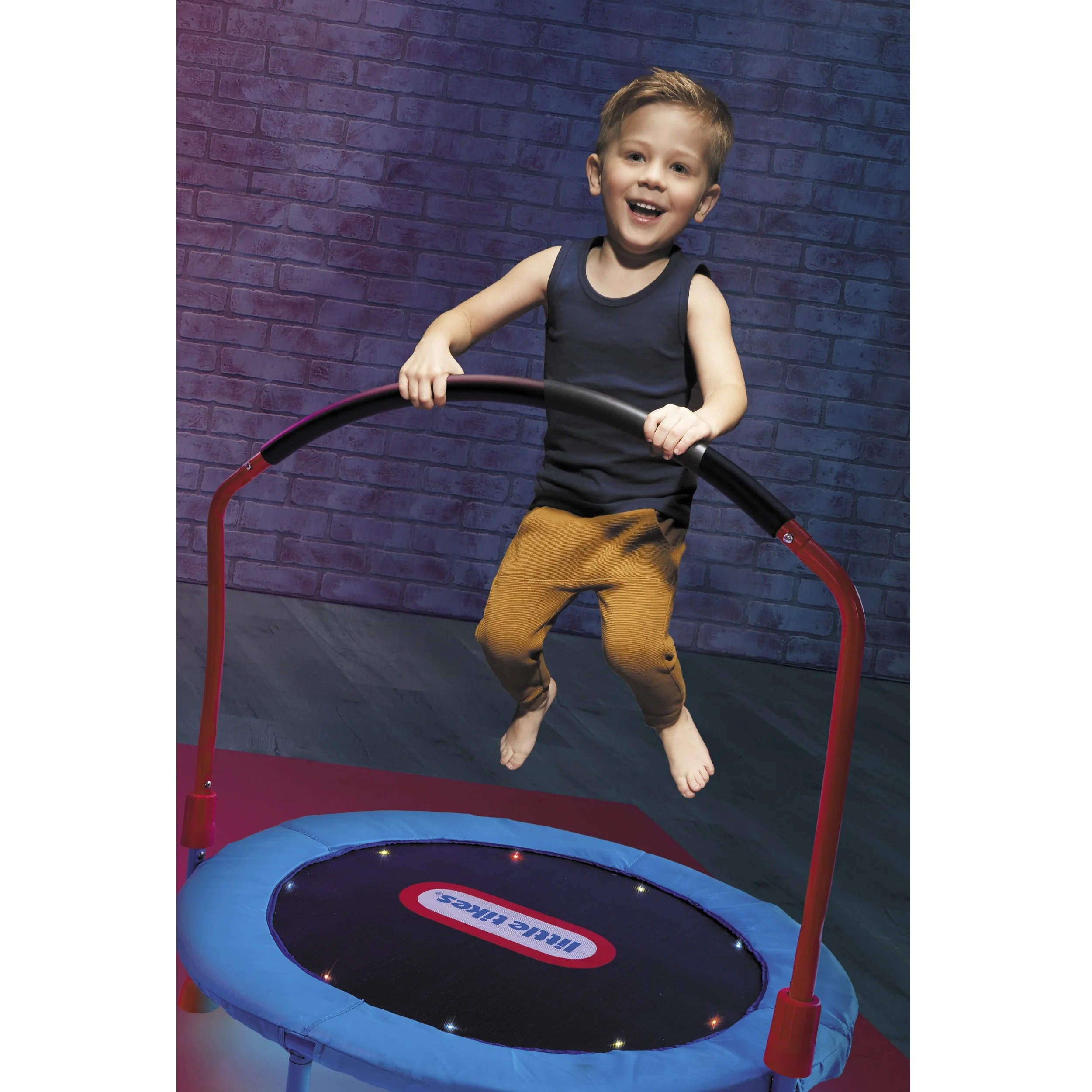 Little Tikes Light-Up 3' Kids Trampoline LED Lights and Folding Padded Handle for Safety and Easy Storage