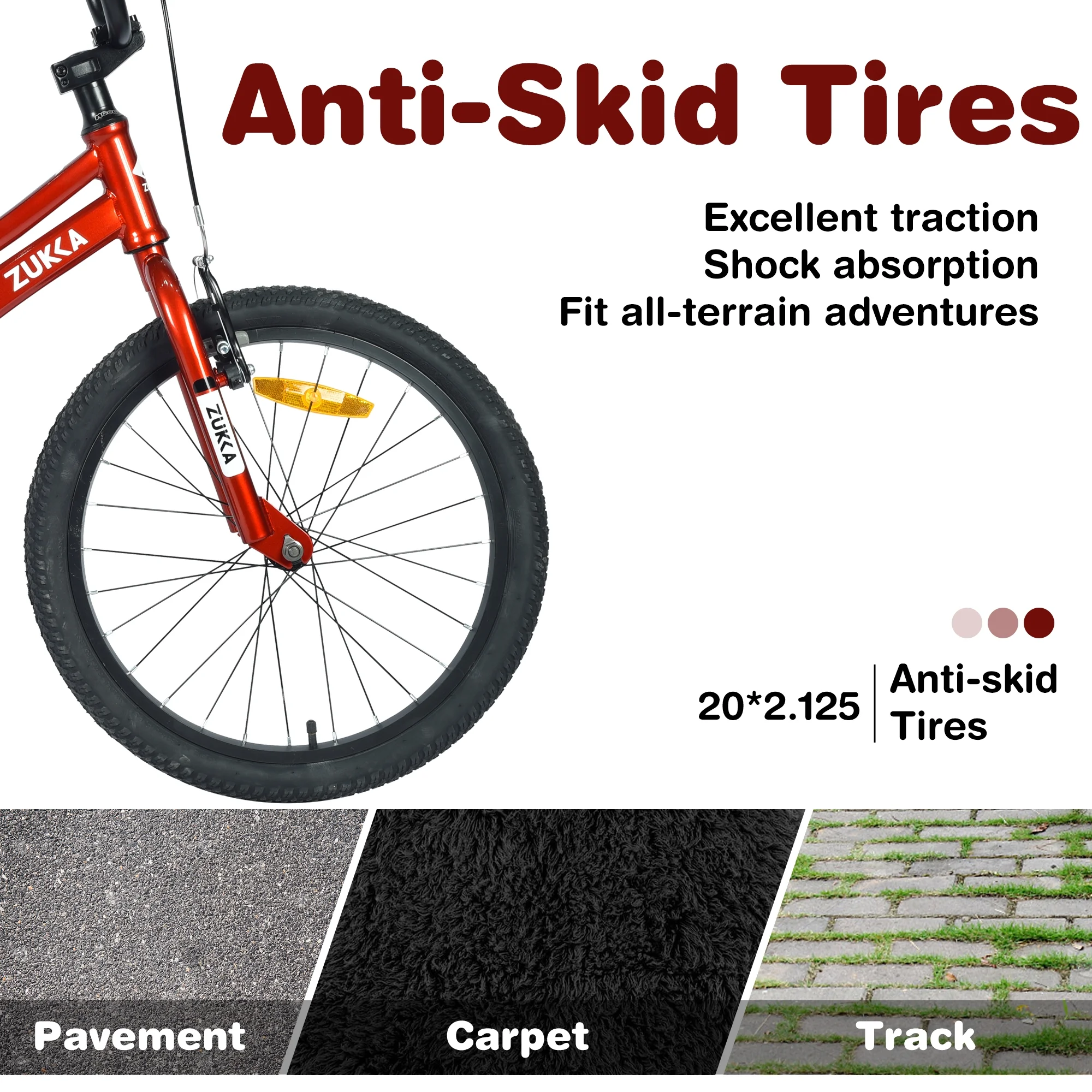 20 Inch Boys Bike, Kids' Bicycles for Kids Ages 7 - 10, Single Speed Boys Bikes with Steel Frame, Adjustable Seat Height, Red
