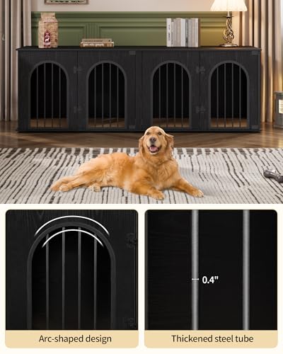 71" Dog Crate Furniture for 2 Dogs, Heavy Duty Indoor Dog Kennel TV Stand, XXL Wooden Dog Cage with Divider for Medium Large Dogs