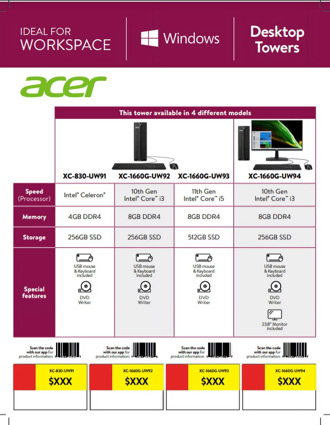 Acer Aspire Desktop, 10th Gen Intel Core i3-10105 4-Core Processor, Intel UHD Graphics 630, 8GB DDR4, 256GB NVMe M.2 SSD, Black, Windows 10 Home