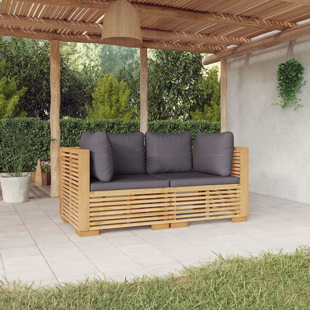 Walmeck Patio Corner Sofas with Cushions 2 pcs Solid Wood Teak