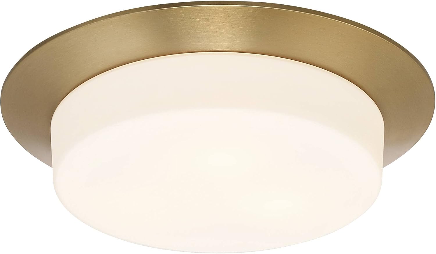 Possini Euro Design Melber Modern Ceiling Light Flush-Mount Fixture 14" Wide Warm Brass Gold Metal 3-Light Sleek White Opal Glass Shade for Bedroom