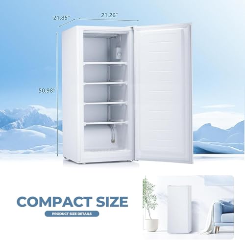 3.0 Cu.ft Upright Freezer, Small Mini Freezer with Adjustable Thermostat, Removable Shelves, Reversible Single Door, for Bedroom/Home/Dorms/Apartment