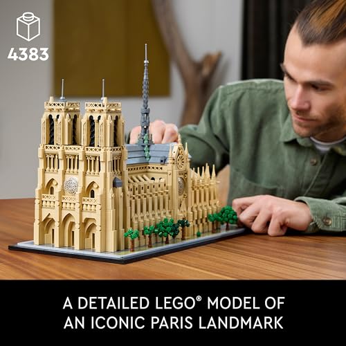 LEGO Architecture Notre-Dame de Paris Replica, Architectural Model Kit, Collectible Building Set for Adults, Build and Display Souvenir