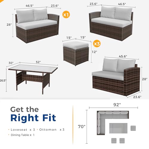 Wisteria Lane Outdoor Patio Furniture Set, 7 Piece Outdoor Dining Sectional Sofa with Dining Table and Chair