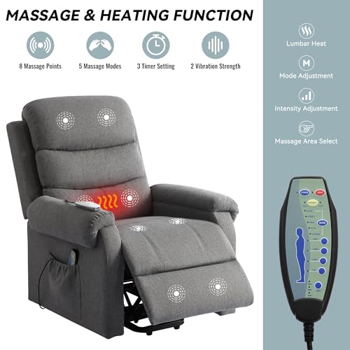 Power Lift Recliner Chair Recliners for Elderly with Heat and Massage Recliner Chair for Living Room with Infinite Position and Side Pocket