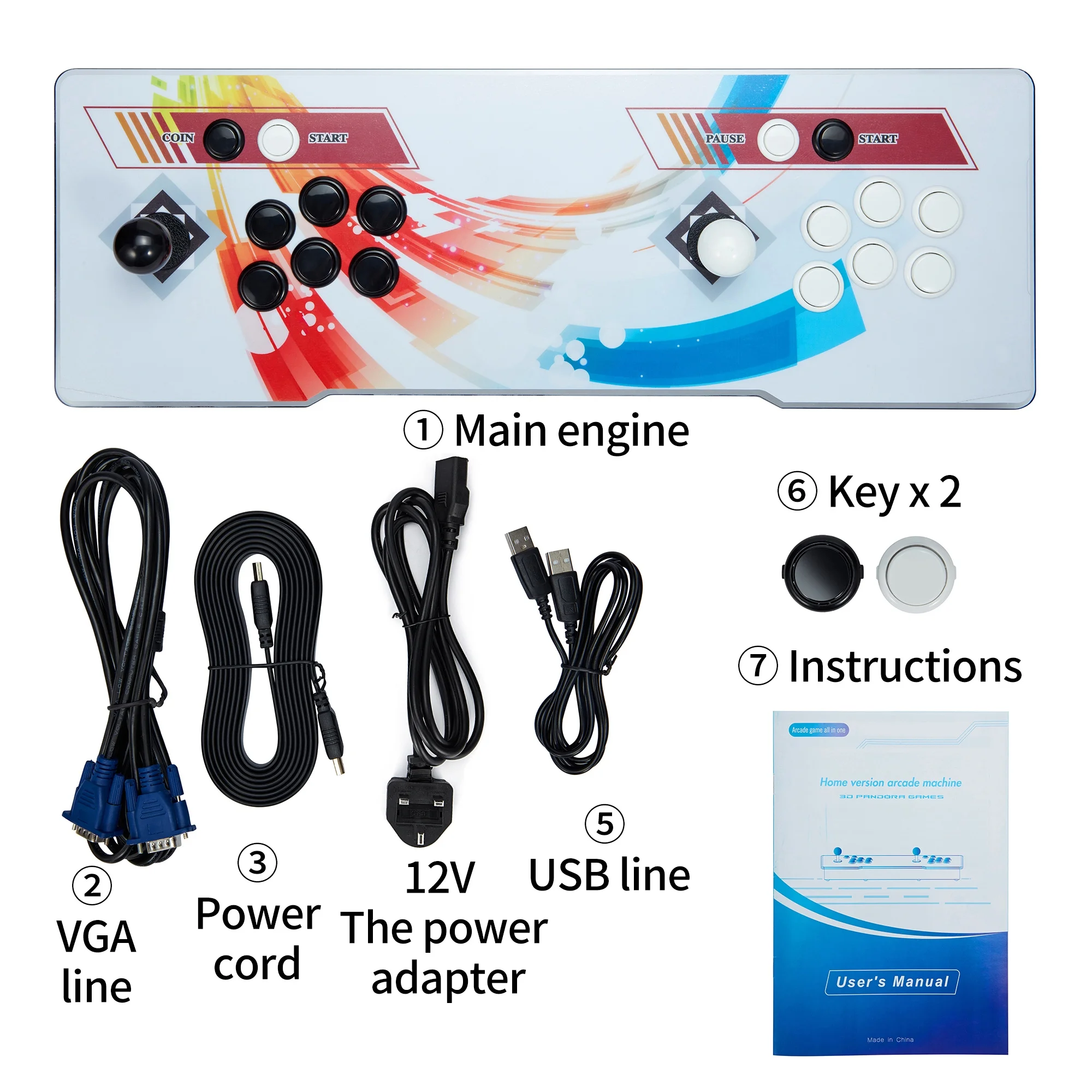 SHCKE 8000 Games in 1 Pandora's Box Classic Arcade Game Console for TV & Projector & PC