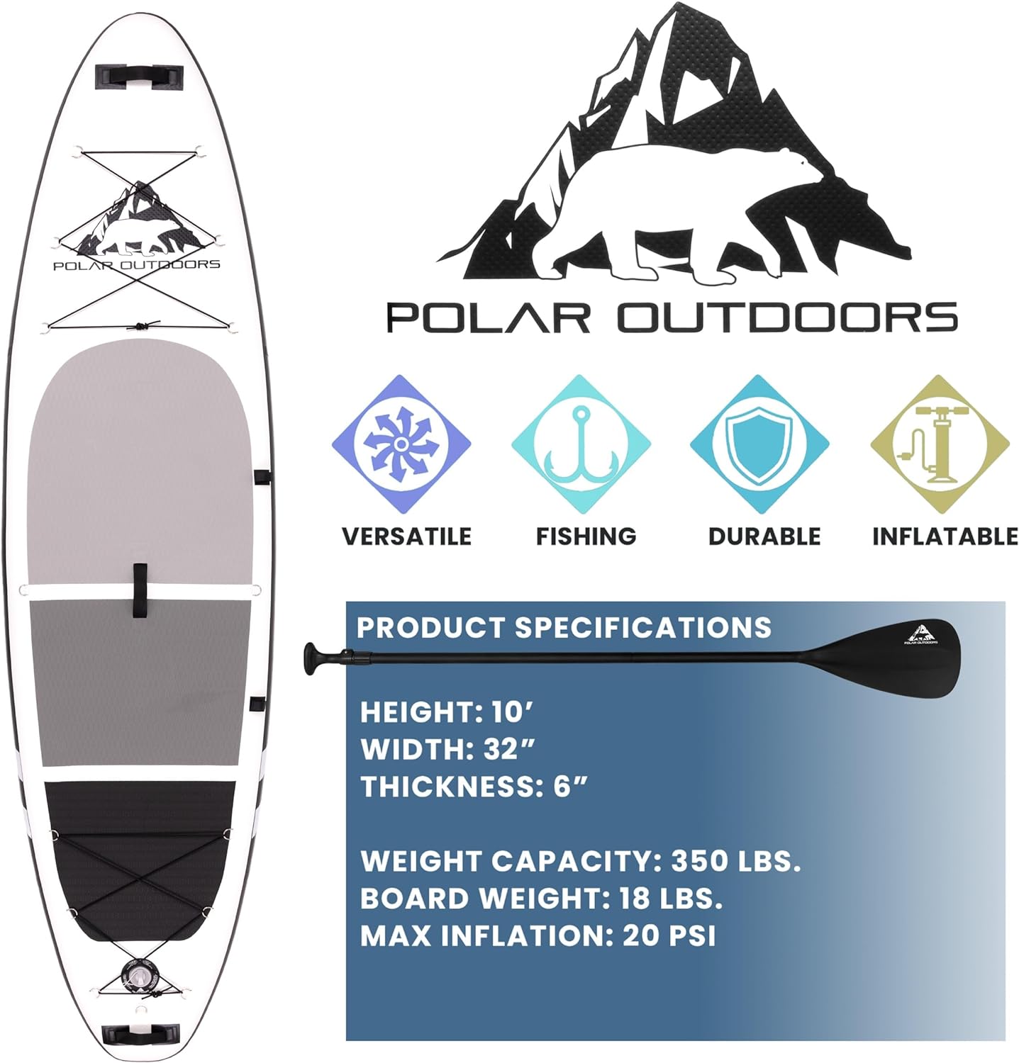Roc Inflatable Stand Up Paddle Boards with Premium SUP Paddle Board Accessories, Wide Stable Design, Non-Slip Comfort Deck for Youth & Adults