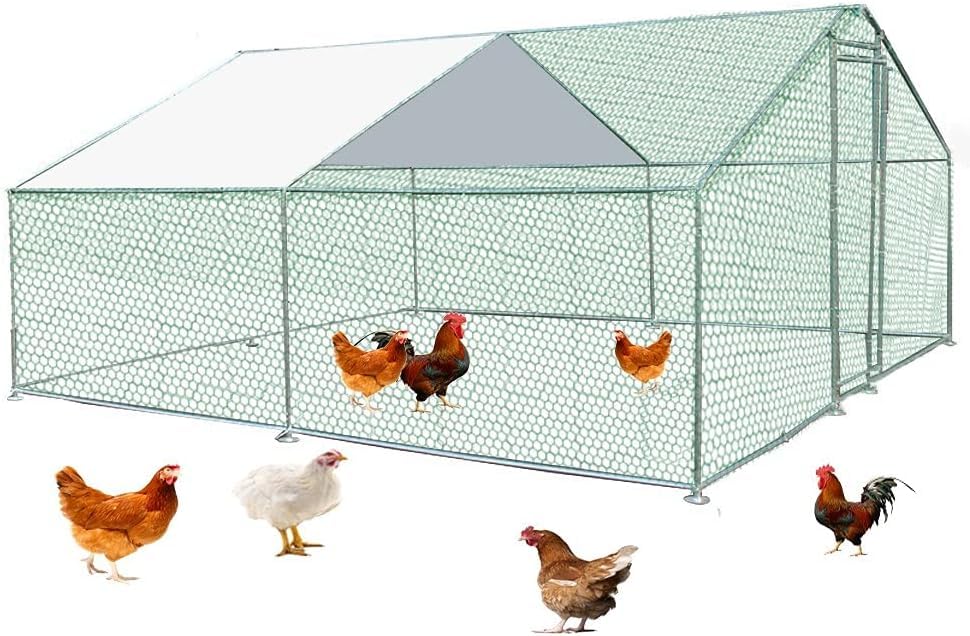 Metal Chicken Coop Cage with Waterproof Roof Shade Cover Large Chicken Run Coop Hen House Rabbit Cage Backyard Poultry Enclosure with Lockable Doors