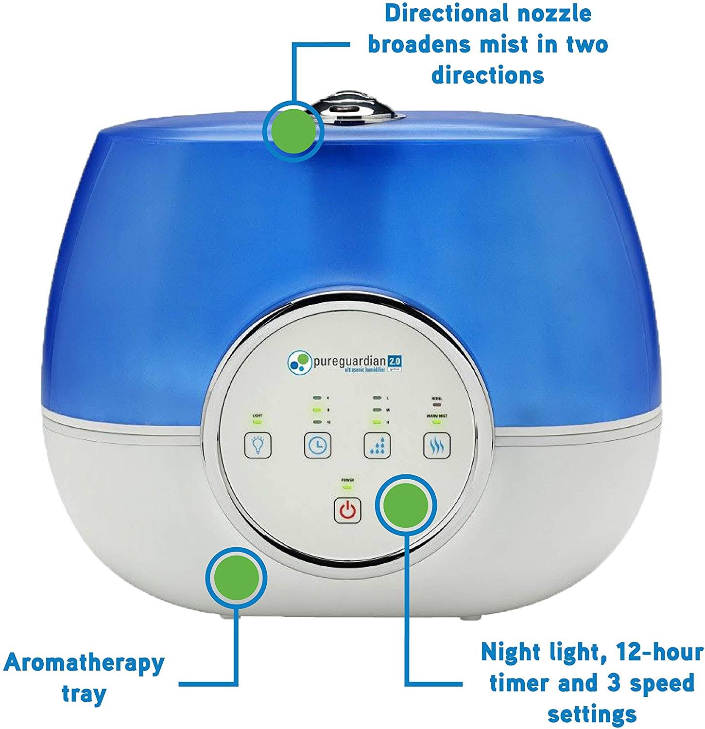 PureGuardian - Ultrasonic 2 Gal. Warm and Cool Mist Aromatherapy Humidifier - Blue/White