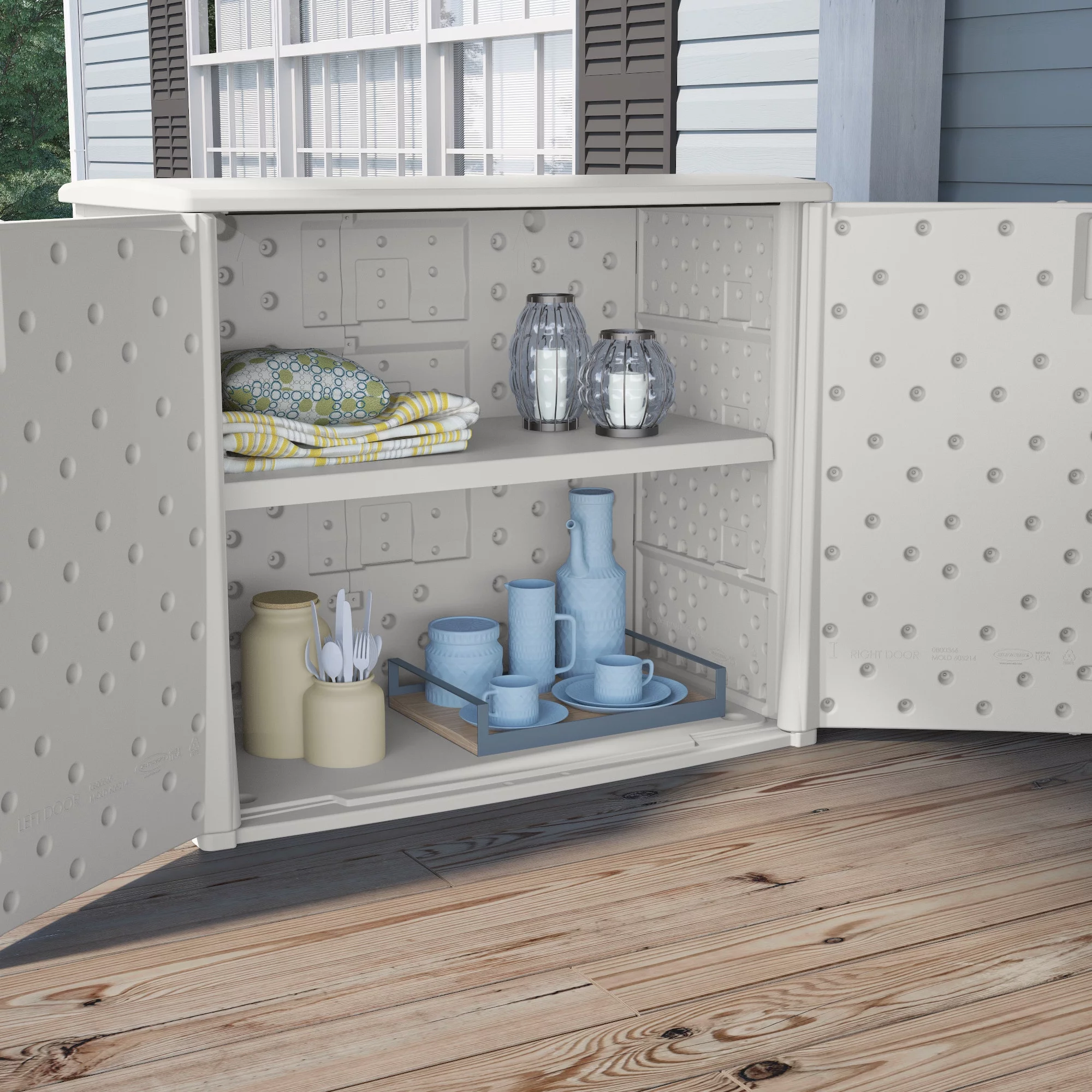 Suncast BMOC4100WD 97 Gallon Backyard Oasis Storage Entertaining Station, White
