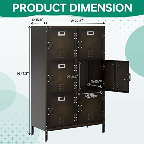 Letaya Metal Storage Locker,47" Steel Retro Cabinets 6 Doors Lockable,Adjustable Feet Organizer Cabinets for Employees Home Office School Gym (6 Door)