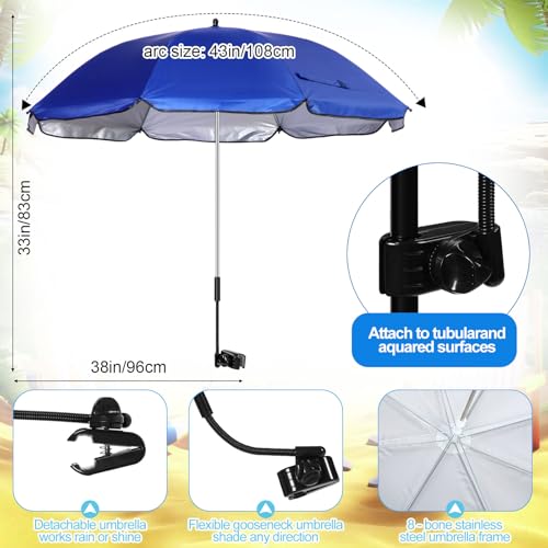 Karenhi 2 Set Beach Camping Chair with Umbrella for Adult Folding Reclining Camping Chair with Foot Rest Adjustable Clamp Canopy Shade for Outdoor