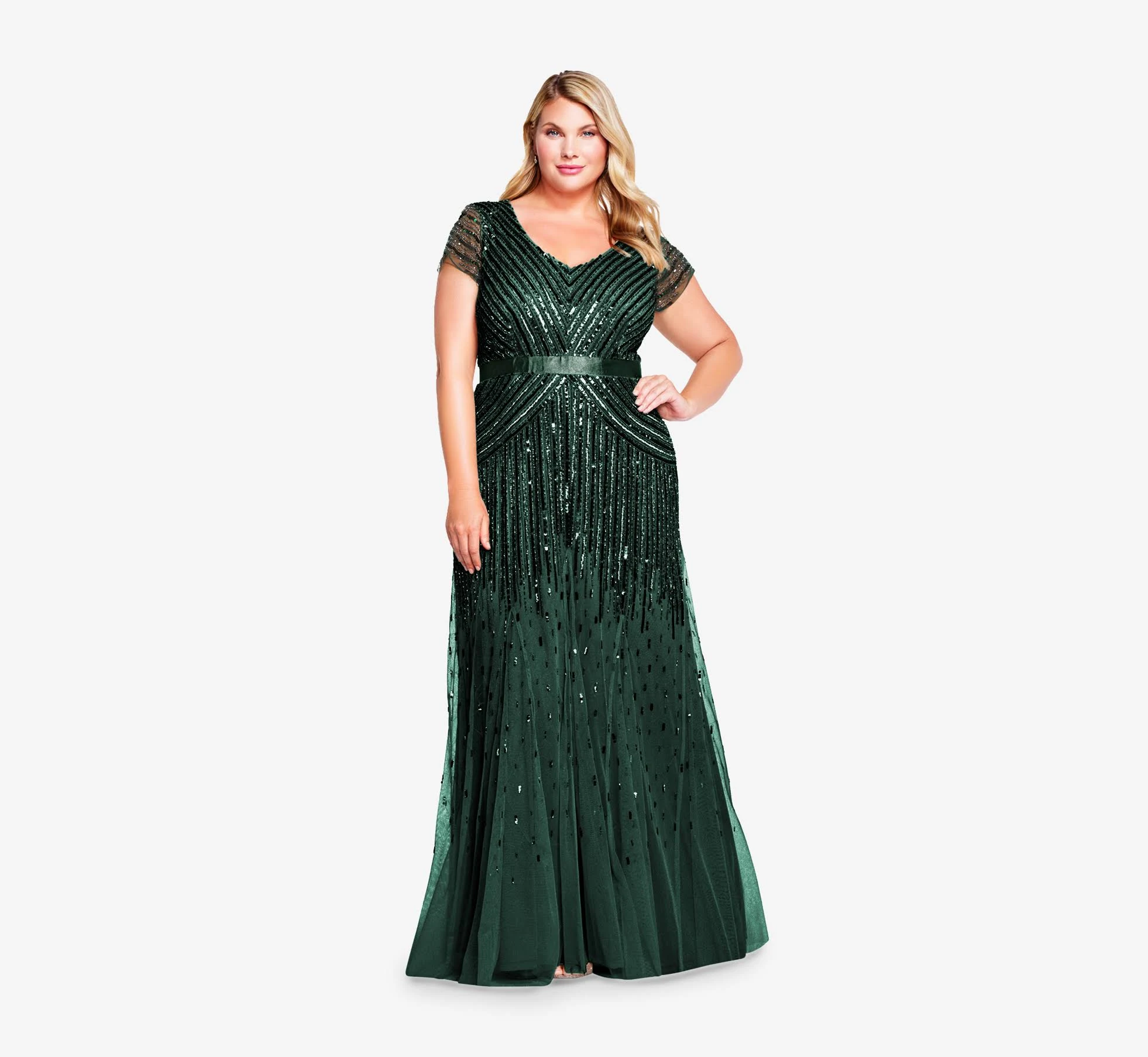 Adrianna Papell Beaded V-Neck Gown, Dgree, Size: 20