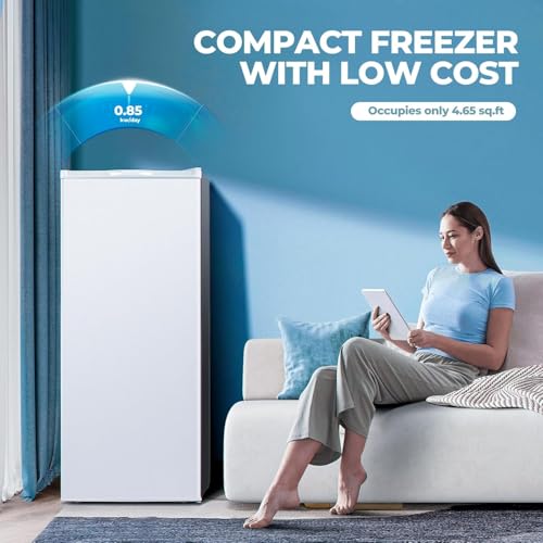 3.0 Cu.ft Upright Freezer, Small Mini Freezer with Adjustable Thermostat, Removable Shelves, Reversible Single Door, for Bedroom/Home/Dorms/Apartment