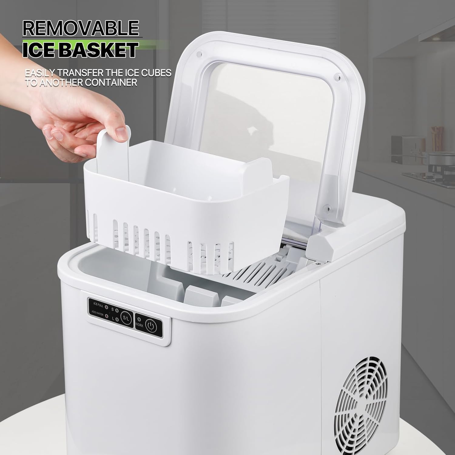 Ice Maker Countertop 9 Cubes Ready in 10Mins, 26lbs in 24Hours, 2 Sizes Bullet Shaped Ice, Ice Maker Machine with Ice Scoop and Basket