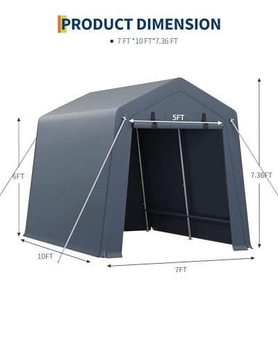 7x10 FT Portable Outdoor Storage Shed with 2 Roll-Up Zipper Doors & Vents, 240G Heavy-Duty Shelter Waterproof PE Tarp