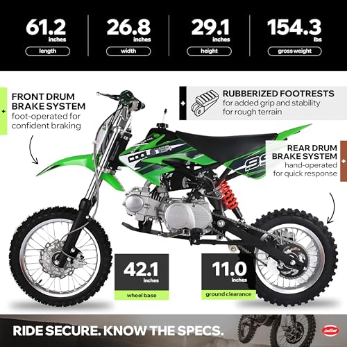 Coolster 125cc Dirt Bike for Kids & Adults - Gas Powered Manual Transmission Off-Road Pit Bike with Kick Start System, QG-214-2