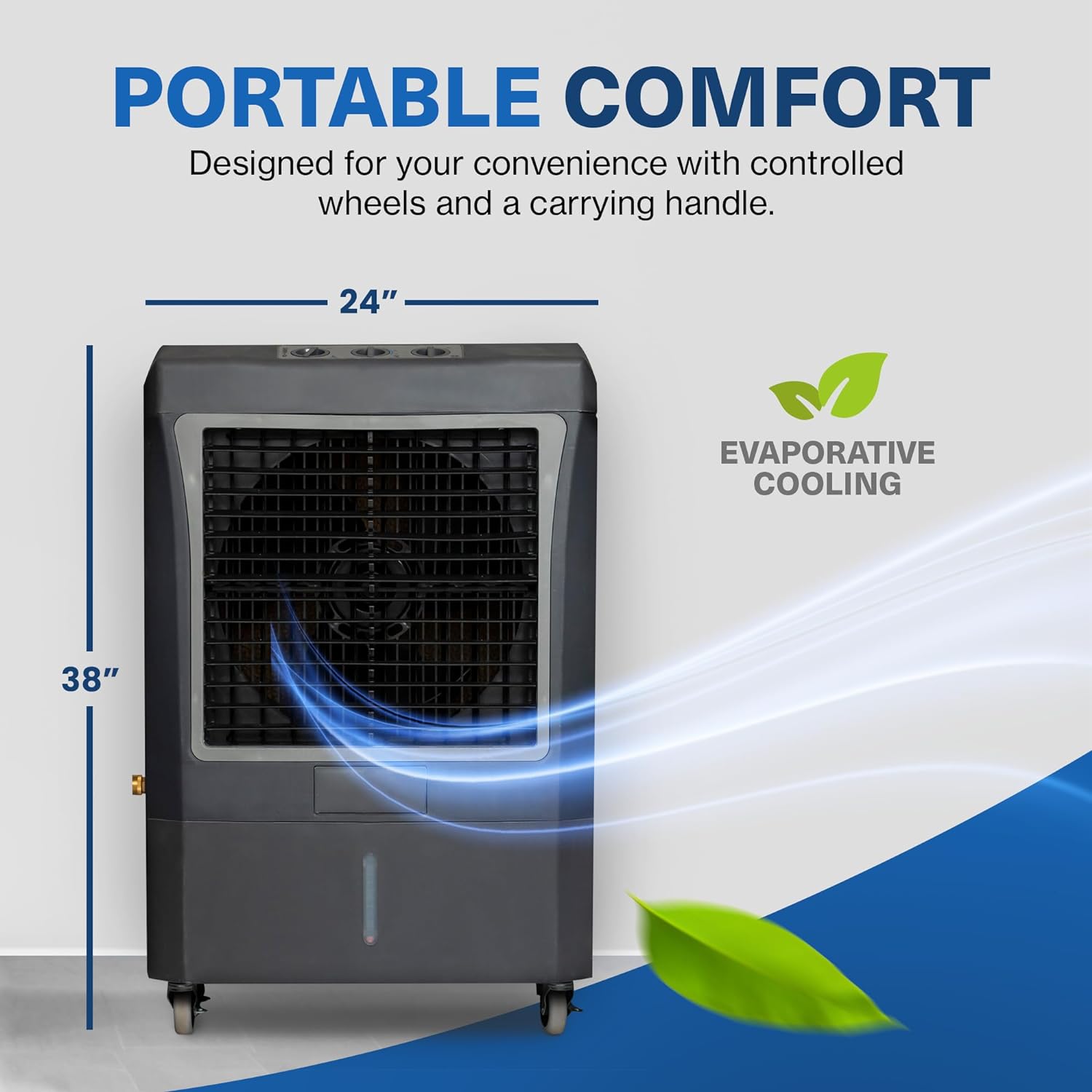 Hessaire MC37M Indoor or Outdoor Portable Oscillating Evaporative Swamp Air Cooler for 950 Square Feet of Space with Water Reservoir