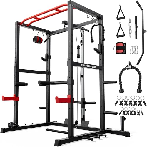 Sportsroyals Power Cage,1600lbs Multi-Function Power Rack with Adjustable Cable Crossover System and More Training Attachment