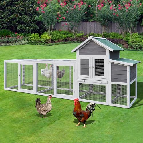 122" Large Chicken Coop with Run,Outdoor Chicken Run W/Nesting Box & Perch,Wooden Hen House W/Ramp & Sliding Trays