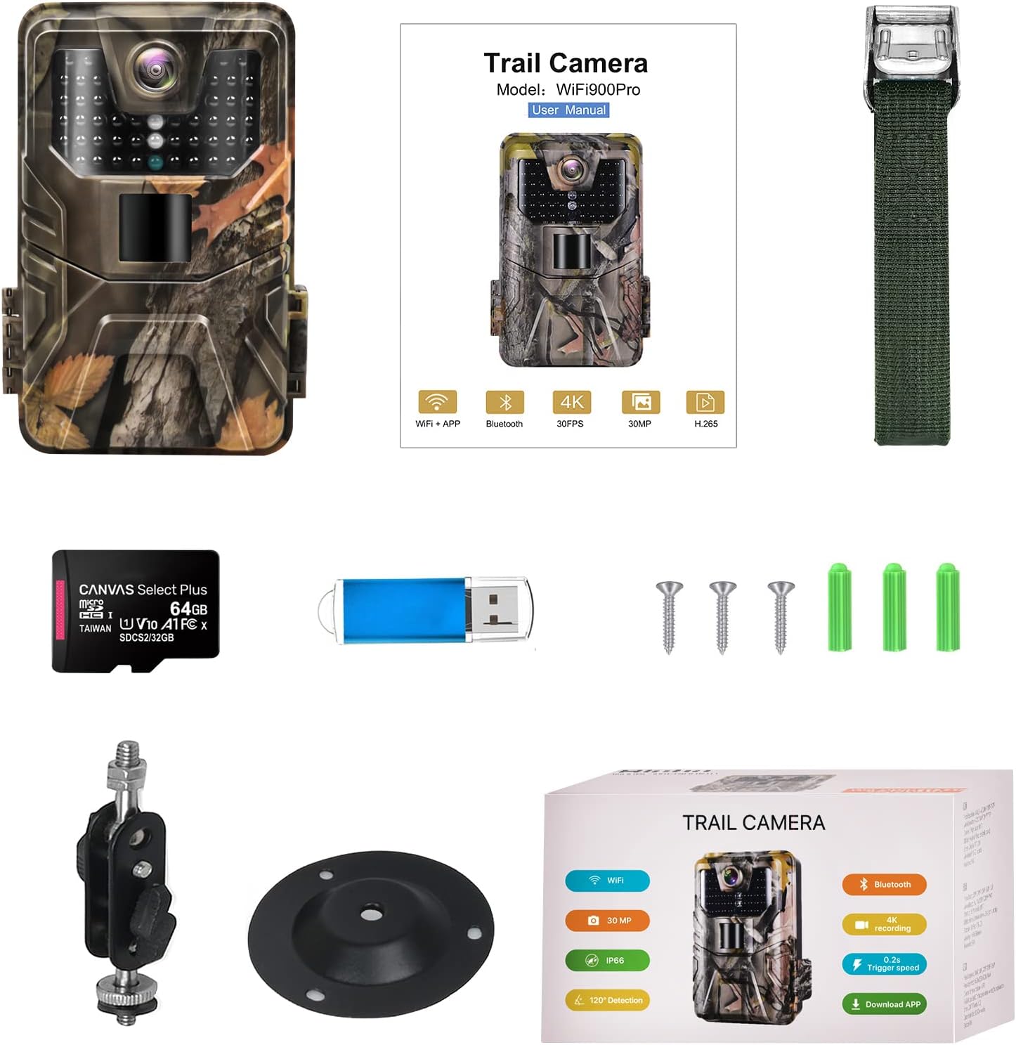 WiFi Trail Camera 4K 30MP H.265,Hunting Camera with HD Night Vision,0.2s Motion Activated 120° Detection,Game Camera Waterproof IP66,940nm No Glow