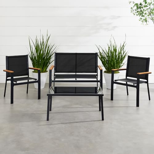 Best Choice Products 4-Piece Outdoor Textilene Patio Conversation Set, Backyard Furniture w/Loveseat, Coffee Table, Steel Frame - Taupe/Charcoal