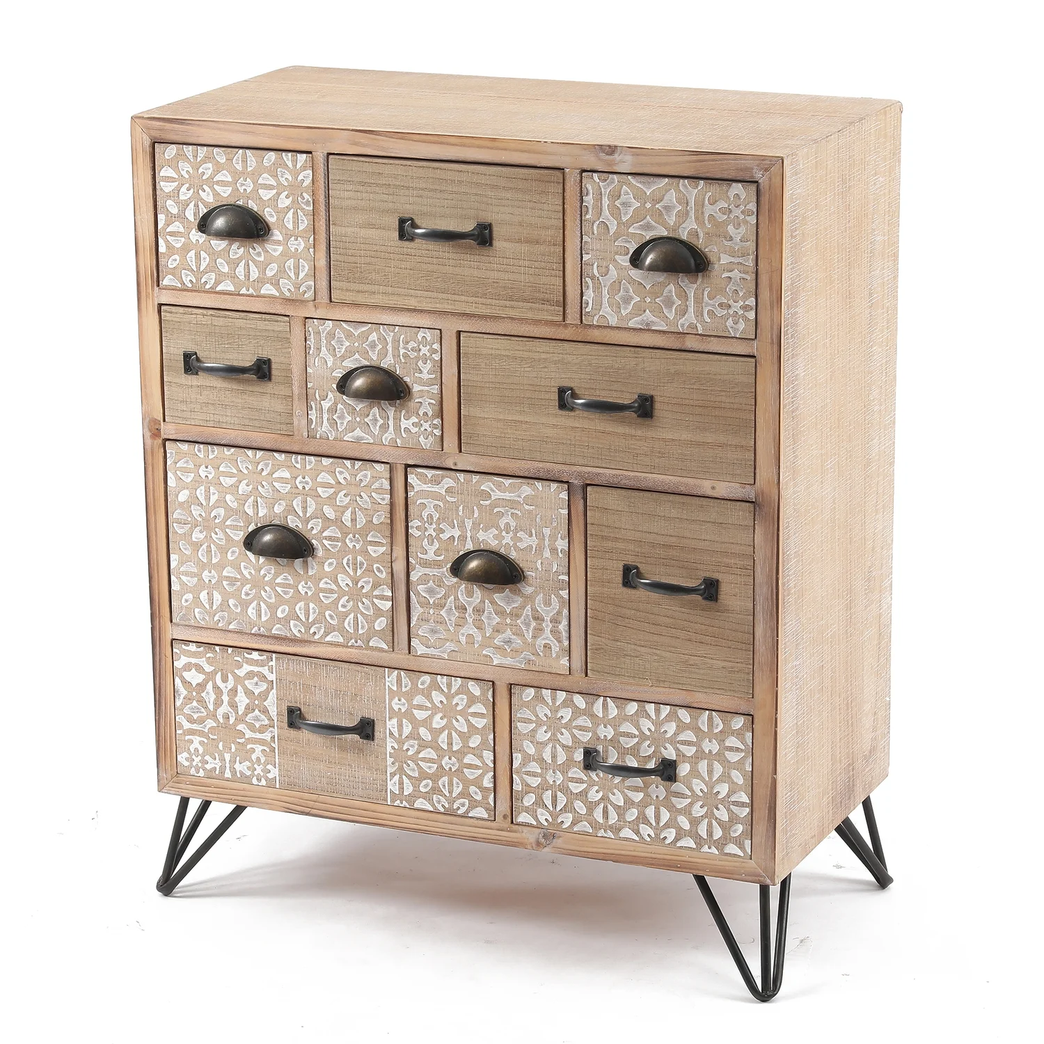 HomeStock Seaside Style 11-Drawer 33.5" H X 27.6" W Natural Wood Apothecary Chest