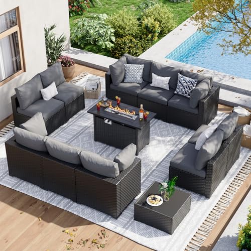 Aoxun 7 Piece Patio Furniture Set Wicker Rattan Patio Sectional Sofa Set Outdoor Seating Furniture with Thickened Cushion, Grey