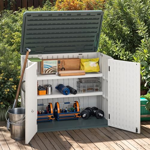 DWVO Outdoor Weather-Resistant Horizontal Storage Shed, 35 Cu Ft Capacity, Lockable and Waterproof, Suitable for Storing Garden Tools, Light Gray