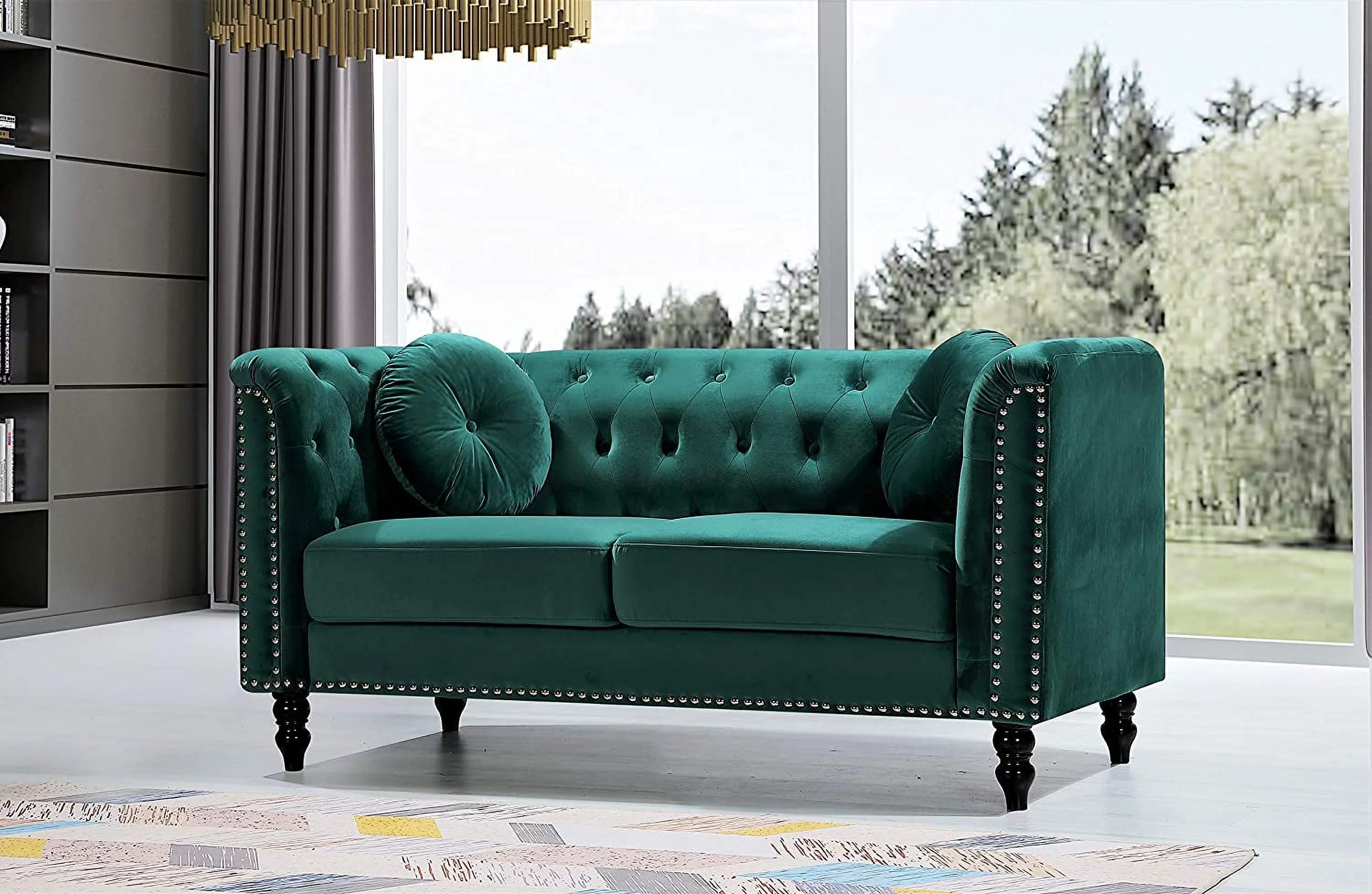 Whetzel Chesterfield 64" Rolled Arms Loveseat, Green