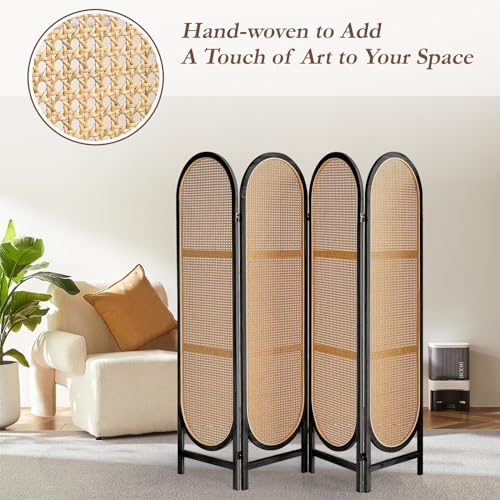 3 Panel Room Dividers and Folding Privacy Screens, Hand-Made Rattan Room Divider with Bi-Directional Hinge