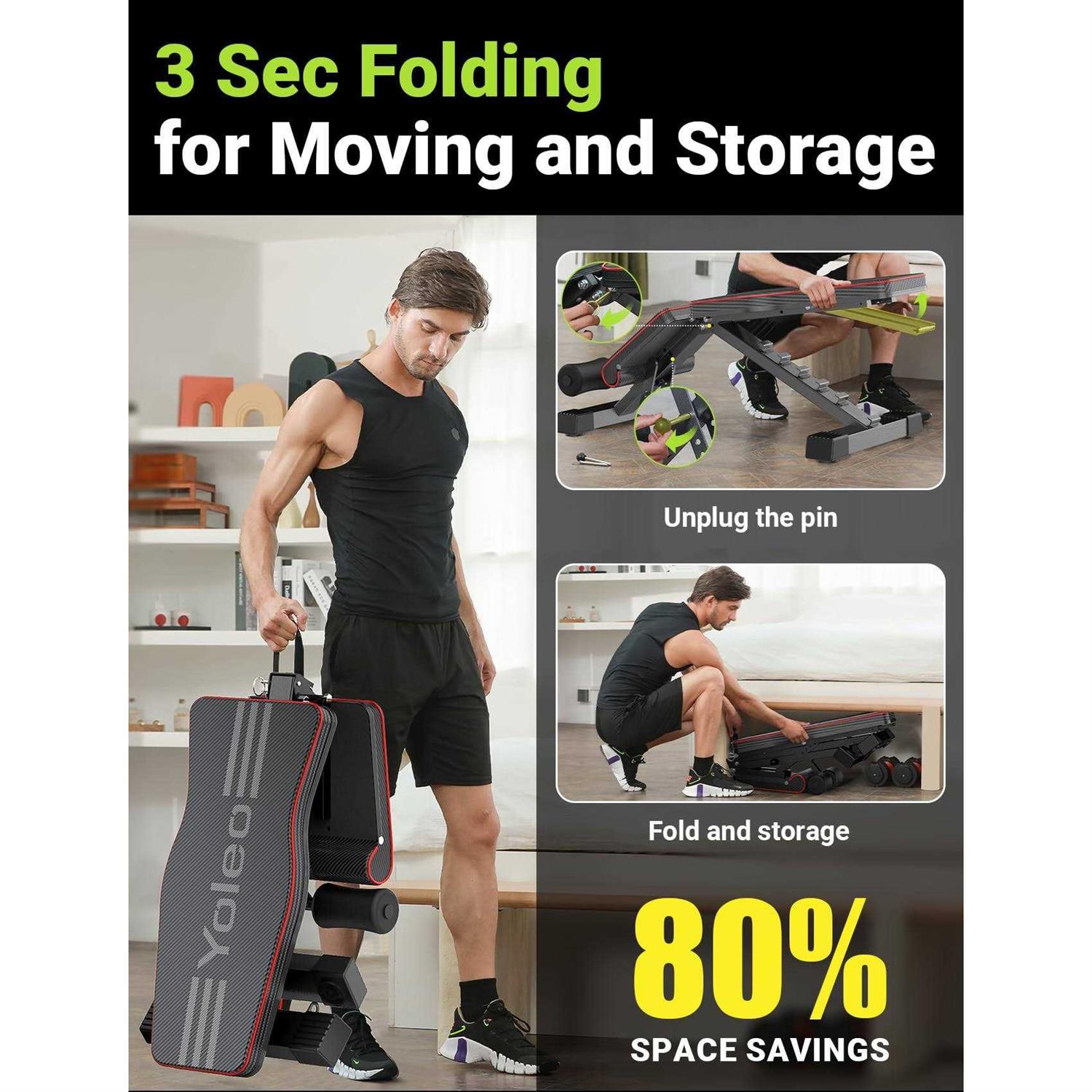 Yoleo Adjustable Weight Bench for Full Body Workout Foldable Bench Press Bench of Home Gym Strength Training - Sports Supplies Online Store