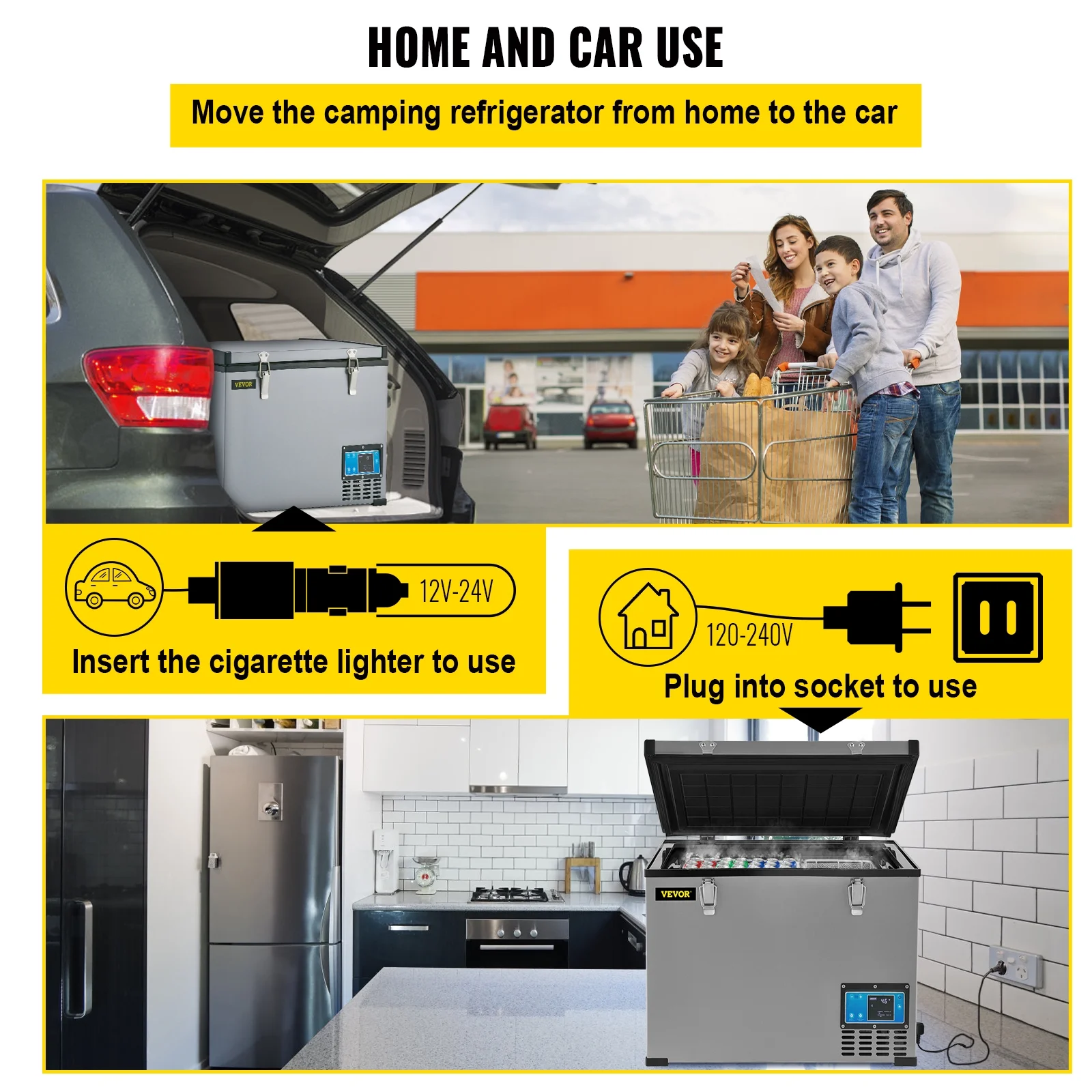 VEVOR Car Refrigerator, 48 Qt, 12v Portable Freezer with Single Zone, 12/24V DC & 110-240V AC Electric Compressor Cooler w/ -4℉-68℉ Cooling Range