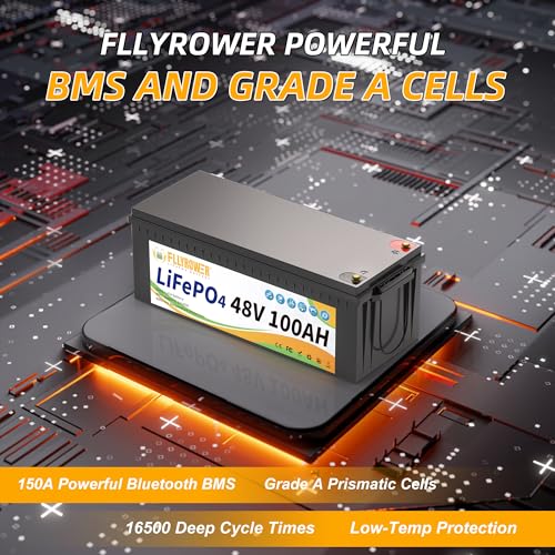 FLLYROWER 12V Lithium Battery 100AH With BMS and 16500 Deep Cycles 12V 100AH Lifepo4 Battery Grade A Cells for Marine Trolling Motor RV camping Solar