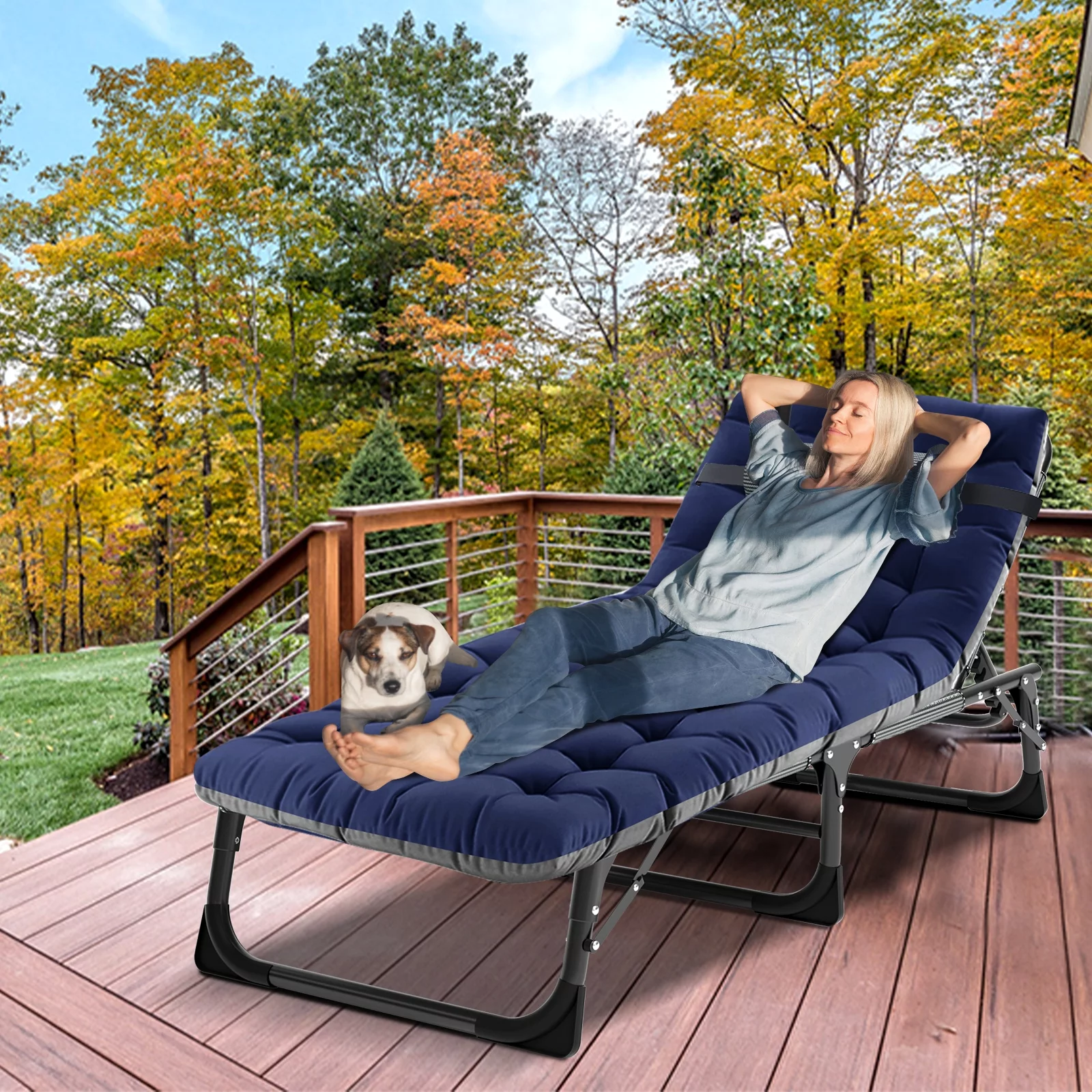Lilypelle Camping Cot, Adjustable 4-Position Adults Reclining folding Chaise with Pillow, Outdoor portable Lounge Chair Sleeping Cots Bed